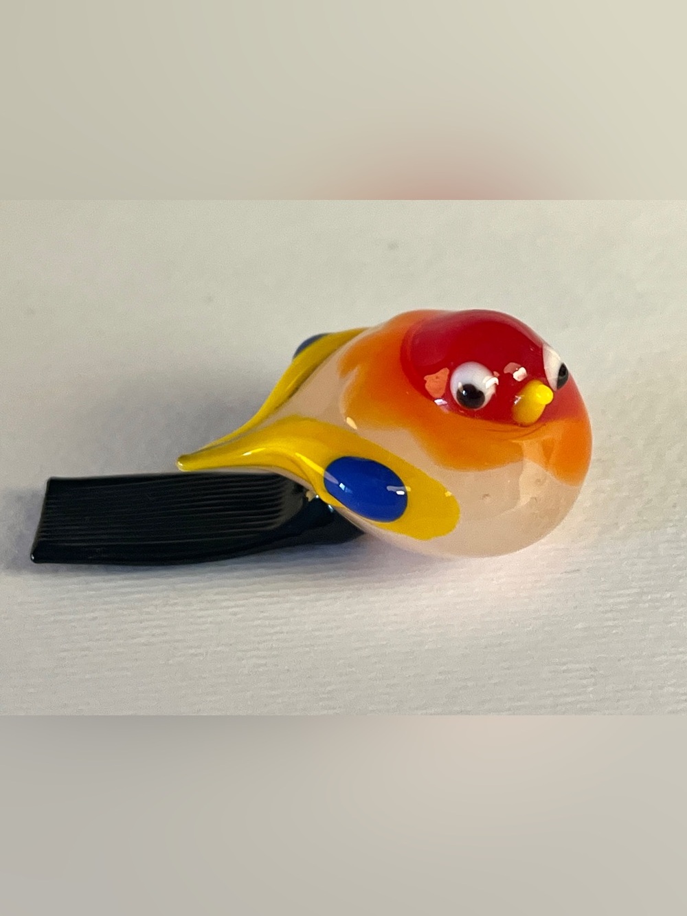 Mini Murano Glass Bird with Orange UV Glow In Blacklight